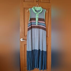 NWT Olie & Hali Washed Fabric Mixed Sleeveless Maxi Dress in Blue (M)